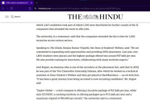 The Hindu Spotlights DU Alumni's Remarkable Journey from Student to Recruiter